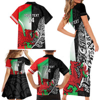 New Zealand and Wales Rugby Custom Family Matching Short Sleeve Bodycon Dress and Hawaiian Shirt Aotearoa All Black Combine Welsh Dragon - Wonder Print Shop