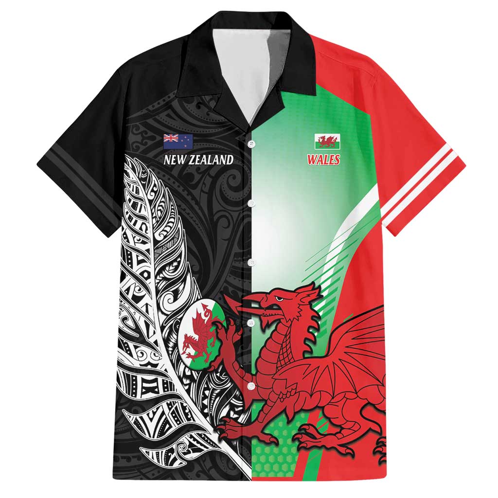 New Zealand and Wales Rugby Custom Family Matching Short Sleeve Bodycon Dress and Hawaiian Shirt Aotearoa All Black Combine Welsh Dragon - Wonder Print Shop