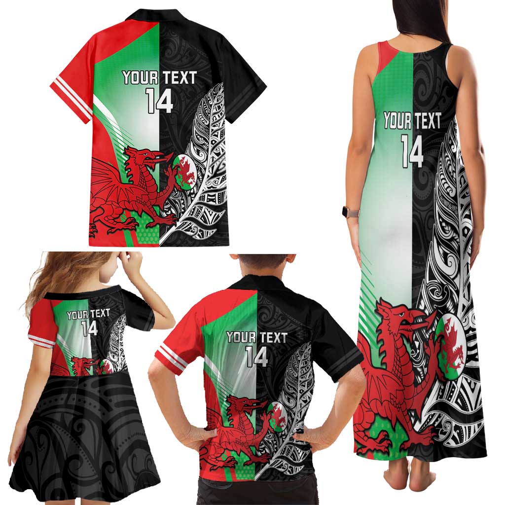 New Zealand and Wales Rugby Custom Family Matching Tank Maxi Dress and Hawaiian Shirt Aotearoa All Black Combine Welsh Dragon - Wonder Print Shop