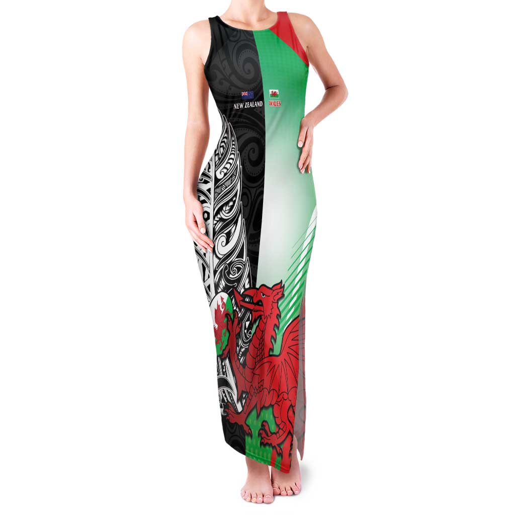 New Zealand and Wales Rugby Custom Family Matching Tank Maxi Dress and Hawaiian Shirt Aotearoa All Black Combine Welsh Dragon - Wonder Print Shop