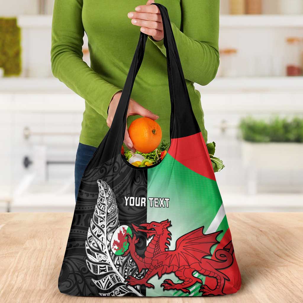 New Zealand and Wales Rugby Custom Grocery Bag Aotearoa All Black Combine Welsh Dragon - Wonder Print Shop