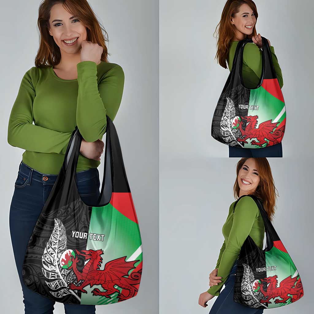 New Zealand and Wales Rugby Custom Grocery Bag Aotearoa All Black Combine Welsh Dragon - Wonder Print Shop