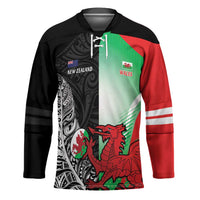 New Zealand and Wales Rugby Custom Hockey Jersey Aotearoa All Black Combine Welsh Dragon - Wonder Print Shop