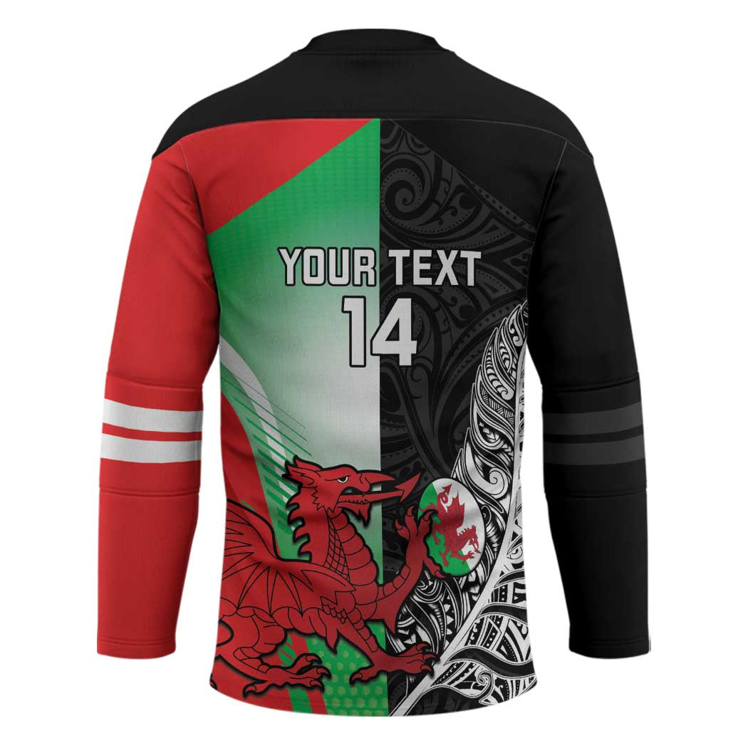 New Zealand and Wales Rugby Custom Hockey Jersey Aotearoa All Black Combine Welsh Dragon - Wonder Print Shop