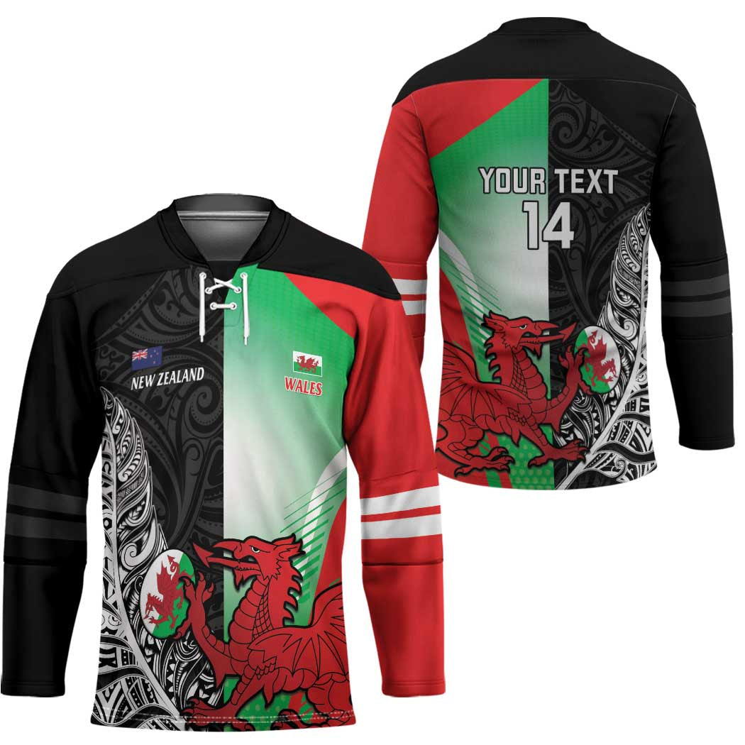 New Zealand and Wales Rugby Custom Hockey Jersey Aotearoa All Black Combine Welsh Dragon - Wonder Print Shop