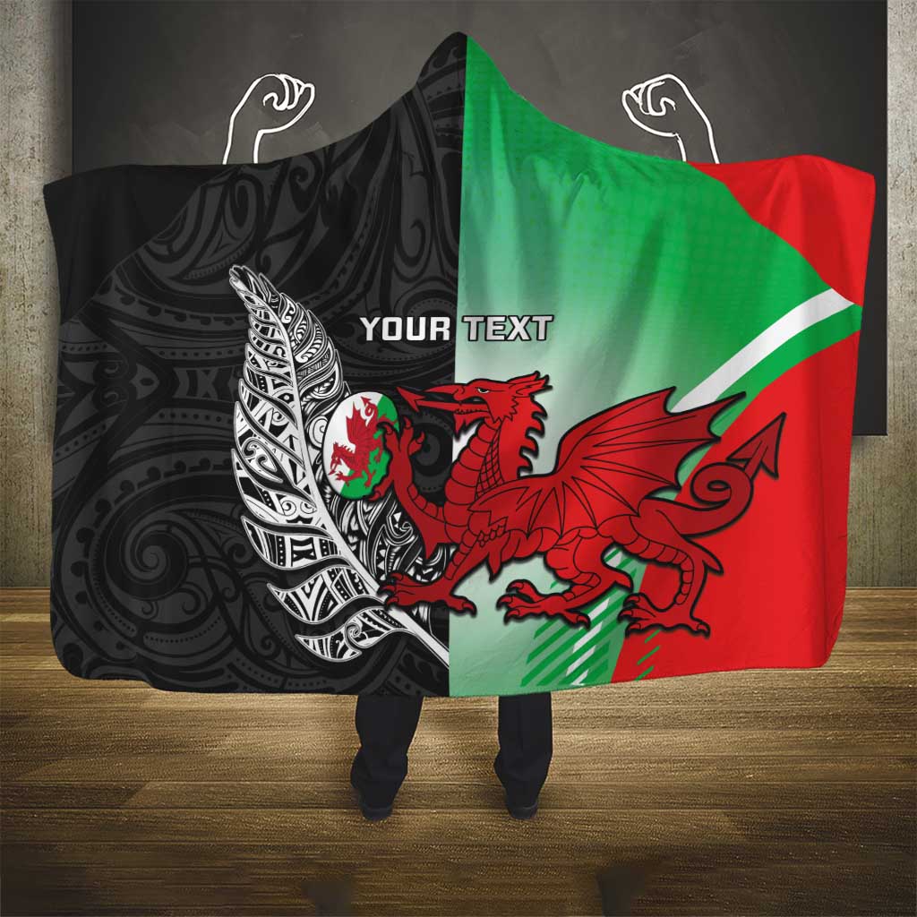 New Zealand and Wales Rugby Custom Hooded Blanket Aotearoa All Black Combine Welsh Dragon - Wonder Print Shop