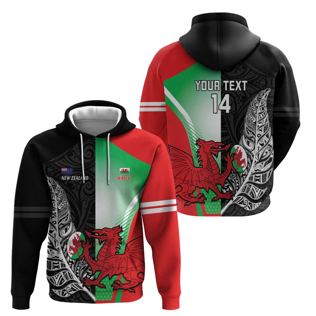 New Zealand and Wales Rugby Custom Hoodie Aotearoa All Black Combine Welsh Dragon - Wonder Print Shop