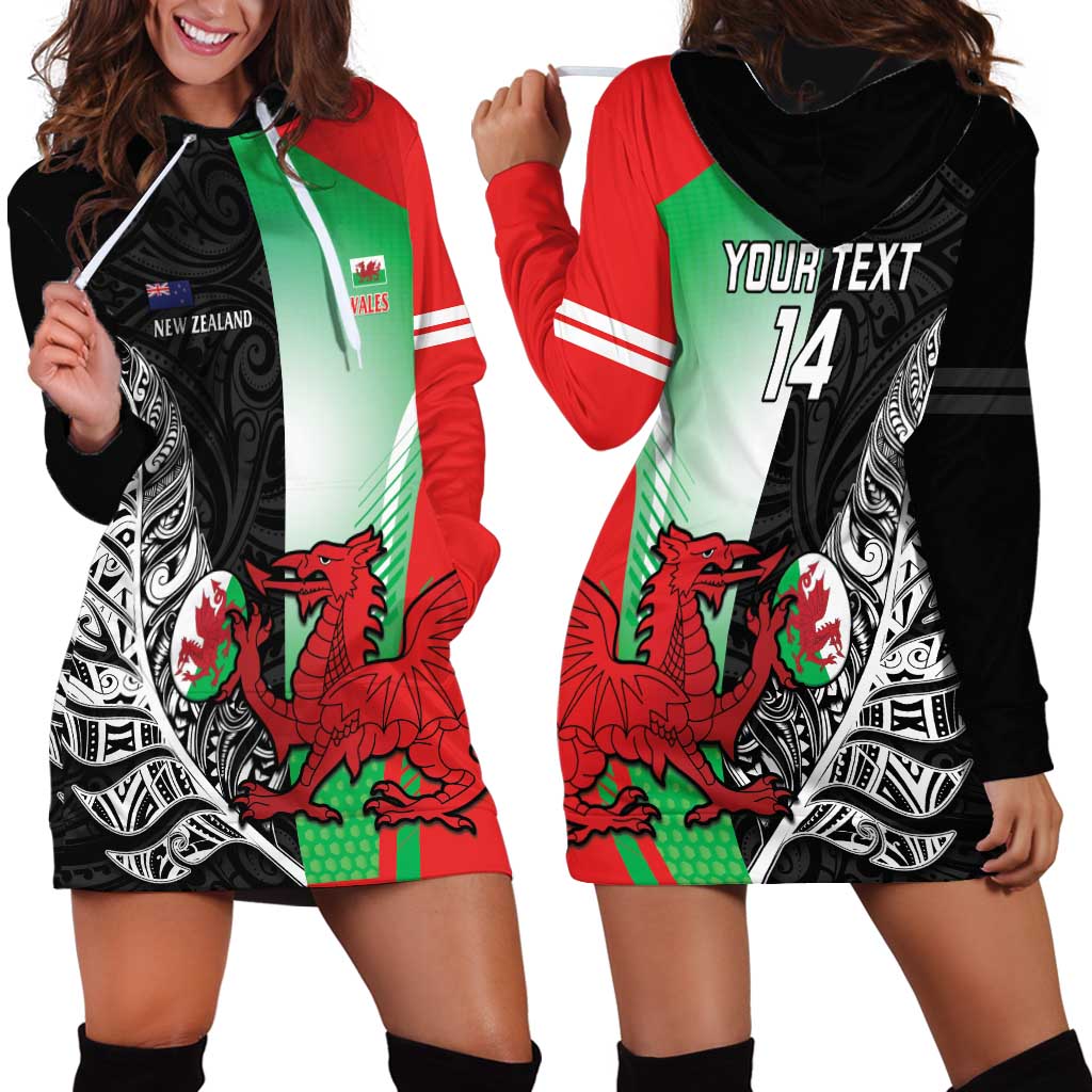 New Zealand and Wales Rugby Custom Hoodie Dress Aotearoa All Black Combine Welsh Dragon - Wonder Print Shop
