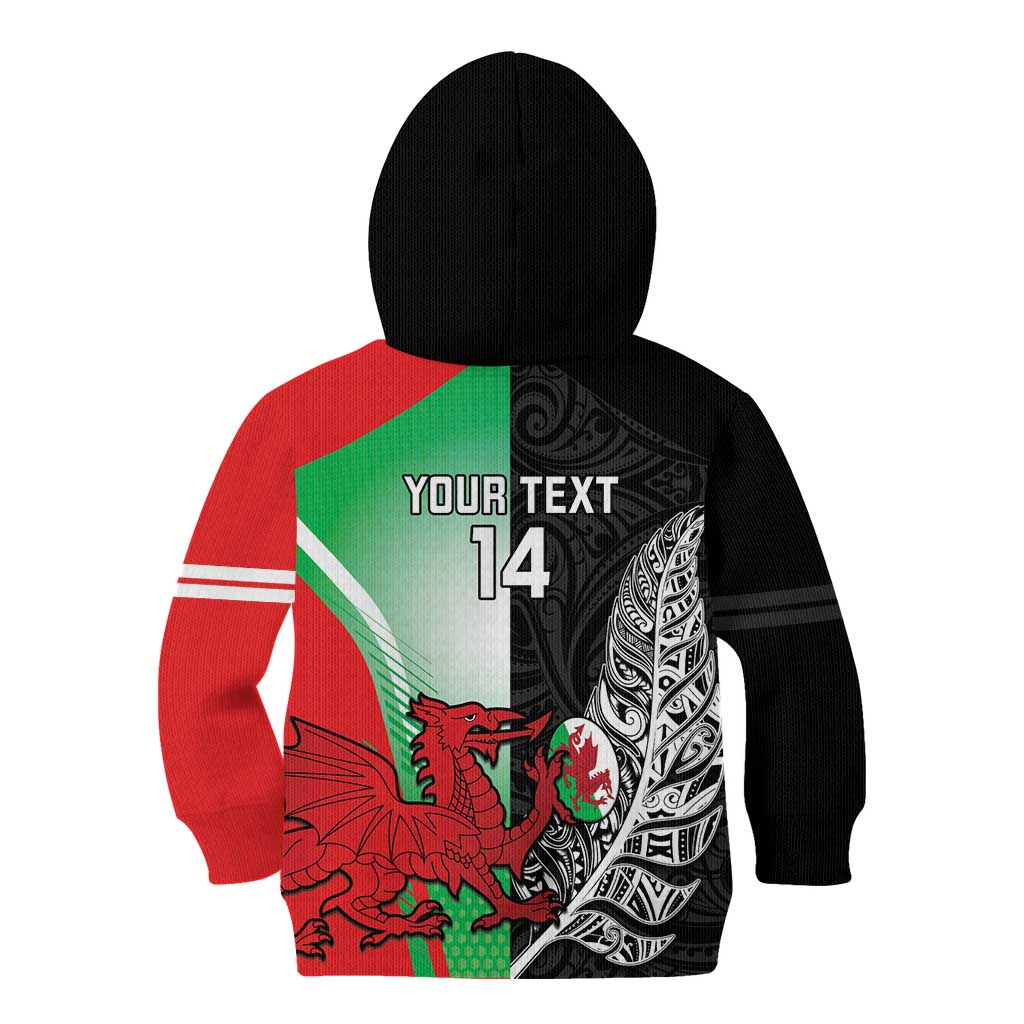 New Zealand and Wales Rugby Custom Kid Hoodie Aotearoa All Black Combine Welsh Dragon - Wonder Print Shop
