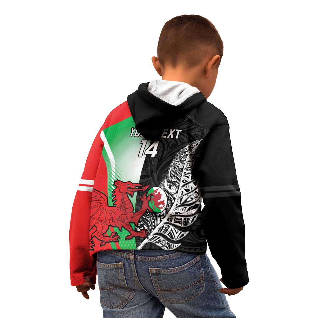 New Zealand and Wales Rugby Custom Kid Hoodie Aotearoa All Black Combine Welsh Dragon - Wonder Print Shop
