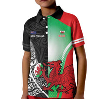 New Zealand and Wales Rugby Custom Kid Polo Shirt Aotearoa All Black Combine Welsh Dragon - Wonder Print Shop