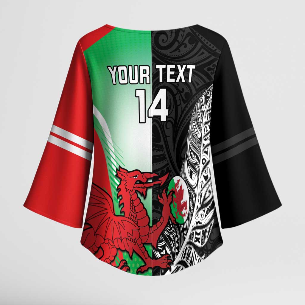 New Zealand and Wales Rugby Custom Kimono Sleeve Blouse Aotearoa All Black Combine Welsh Dragon - Wonder Print Shop