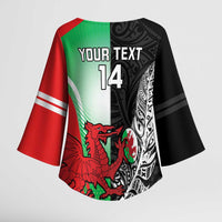 New Zealand and Wales Rugby Custom Kimono Sleeve Blouse Aotearoa All Black Combine Welsh Dragon - Wonder Print Shop