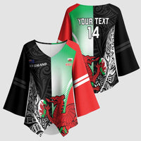 New Zealand and Wales Rugby Custom Kimono Sleeve Blouse Aotearoa All Black Combine Welsh Dragon - Wonder Print Shop
