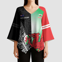 New Zealand and Wales Rugby Custom Kimono Sleeve Blouse Aotearoa All Black Combine Welsh Dragon - Wonder Print Shop