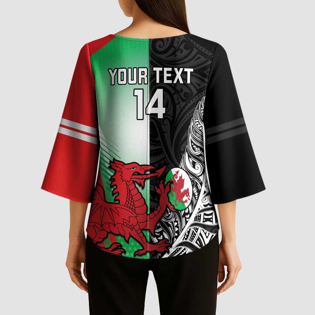 New Zealand and Wales Rugby Custom Kimono Sleeve Blouse Aotearoa All Black Combine Welsh Dragon - Wonder Print Shop