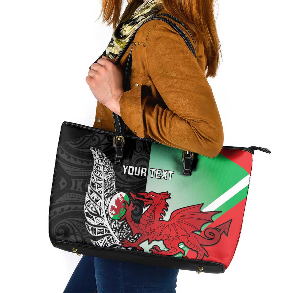 New Zealand and Wales Rugby Custom Leather Tote Bag Aotearoa All Black Combine Welsh Dragon - Wonder Print Shop
