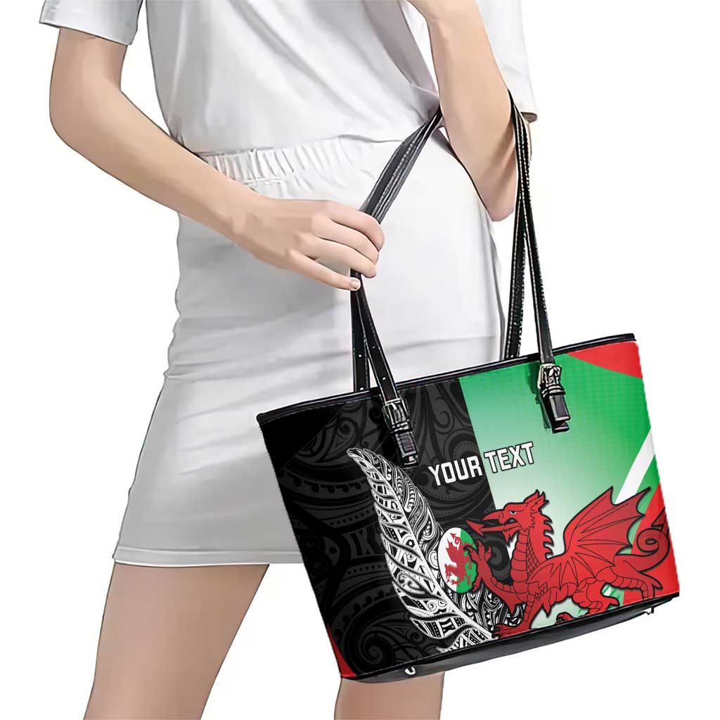 New Zealand and Wales Rugby Custom Leather Tote Bag Aotearoa All Black Combine Welsh Dragon - Wonder Print Shop
