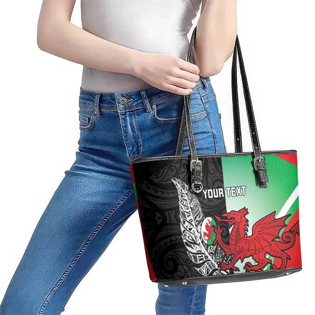 New Zealand and Wales Rugby Custom Leather Tote Bag Aotearoa All Black Combine Welsh Dragon - Wonder Print Shop