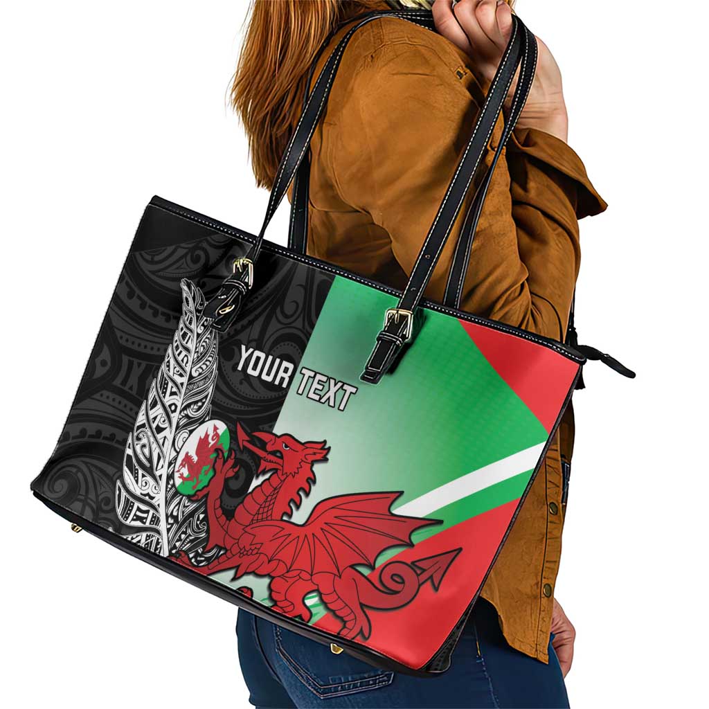New Zealand and Wales Rugby Custom Leather Tote Bag Aotearoa All Black Combine Welsh Dragon - Wonder Print Shop