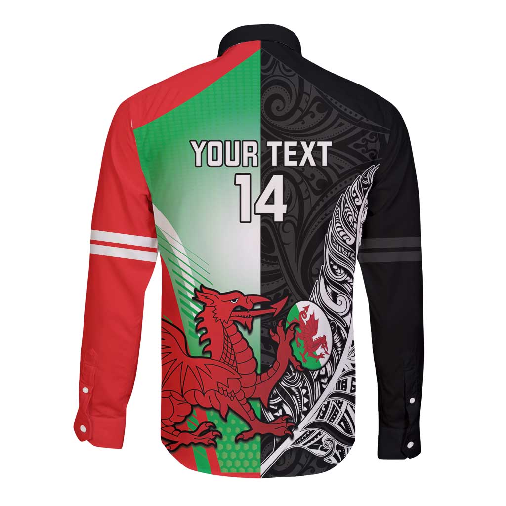 New Zealand and Wales Rugby Custom Long Sleeve Button Shirt Aotearoa All Black Combine Welsh Dragon - Wonder Print Shop