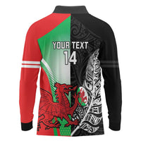 New Zealand and Wales Rugby Custom Long Sleeve Polo Shirt Aotearoa All Black Combine Welsh Dragon - Wonder Print Shop