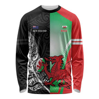 New Zealand and Wales Rugby Custom Long Sleeve Shirt Aotearoa All Black Combine Welsh Dragon - Wonder Print Shop