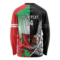 New Zealand and Wales Rugby Custom Long Sleeve Shirt Aotearoa All Black Combine Welsh Dragon - Wonder Print Shop