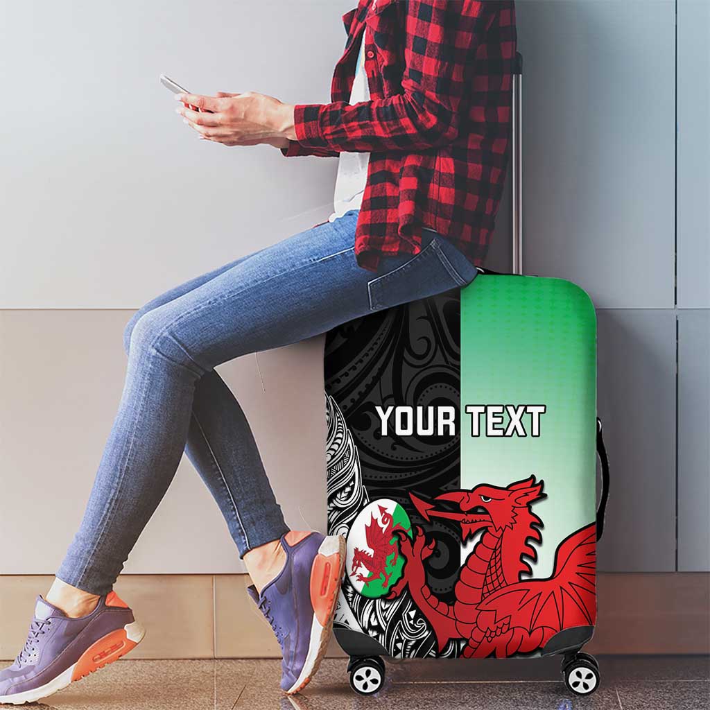 New Zealand and Wales Rugby Custom Luggage Cover Aotearoa All Black Combine Welsh Dragon - Wonder Print Shop