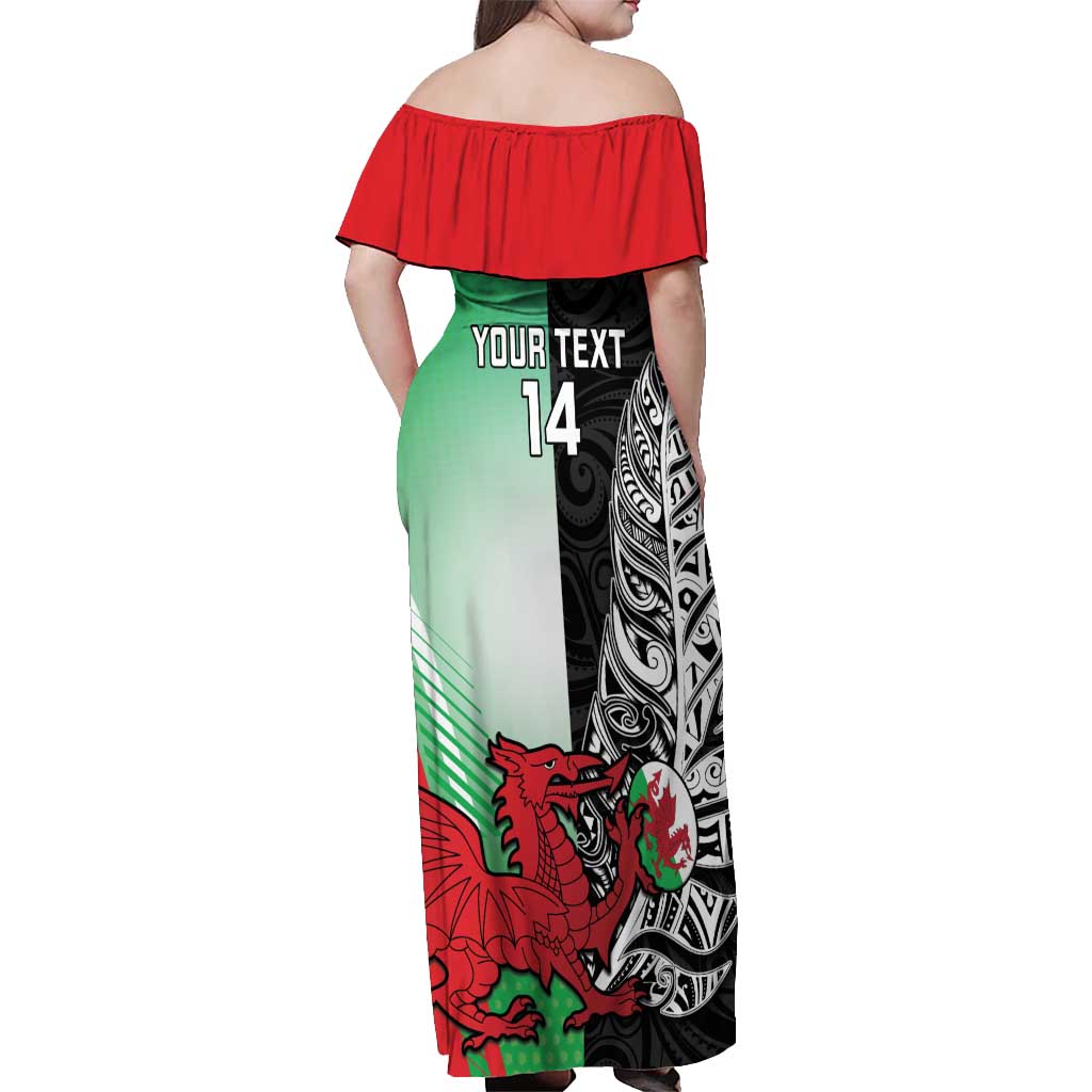 New Zealand and Wales Rugby Custom Off Shoulder Maxi Dress Aotearoa All Black Combine Welsh Dragon - Wonder Print Shop
