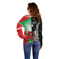 New Zealand and Wales Rugby Custom Off Shoulder Sweater Aotearoa All Black Combine Welsh Dragon - Wonder Print Shop