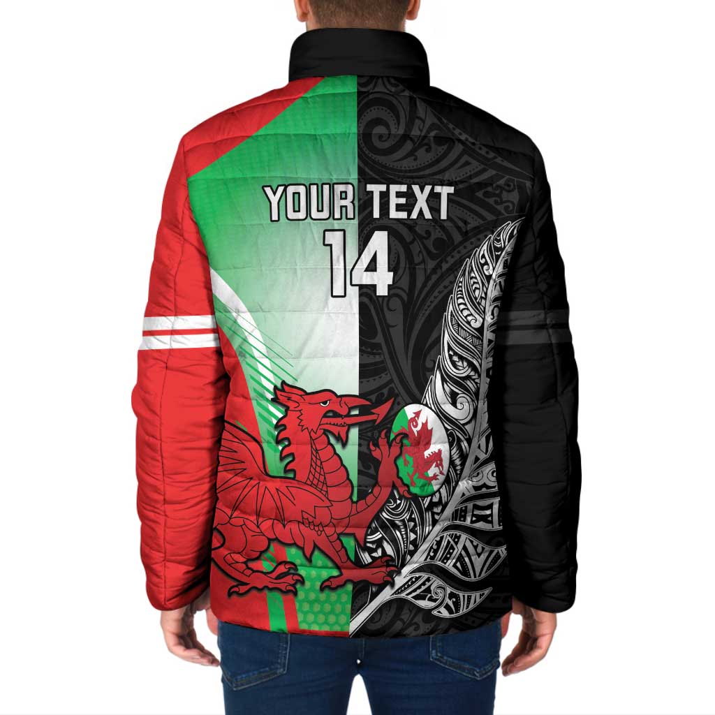 New Zealand and Wales Rugby Custom Padded Jacket Aotearoa All Black Combine Welsh Dragon - Wonder Print Shop