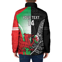 New Zealand and Wales Rugby Custom Padded Jacket Aotearoa All Black Combine Welsh Dragon - Wonder Print Shop