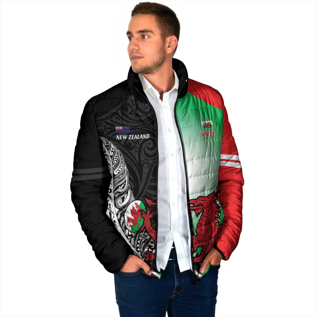 New Zealand and Wales Rugby Custom Padded Jacket Aotearoa All Black Combine Welsh Dragon - Wonder Print Shop