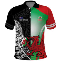 New Zealand and Wales Rugby Custom Polo Shirt Aotearoa All Black Combine Welsh Dragon - Wonder Print Shop