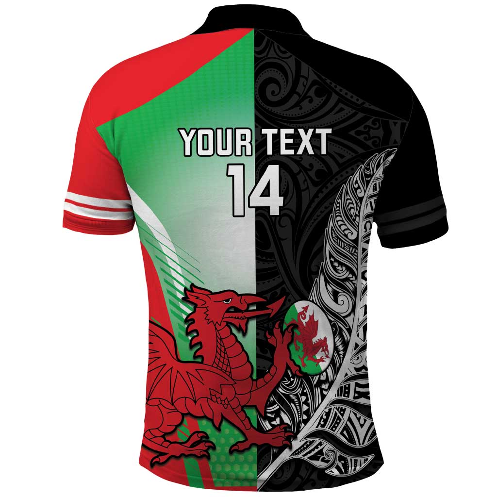 New Zealand and Wales Rugby Custom Polo Shirt Aotearoa All Black Combine Welsh Dragon - Wonder Print Shop