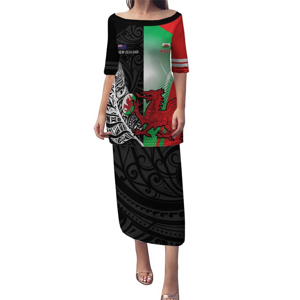 New Zealand and Wales Rugby Custom Puletasi Aotearoa All Black Combine Welsh Dragon - Wonder Print Shop