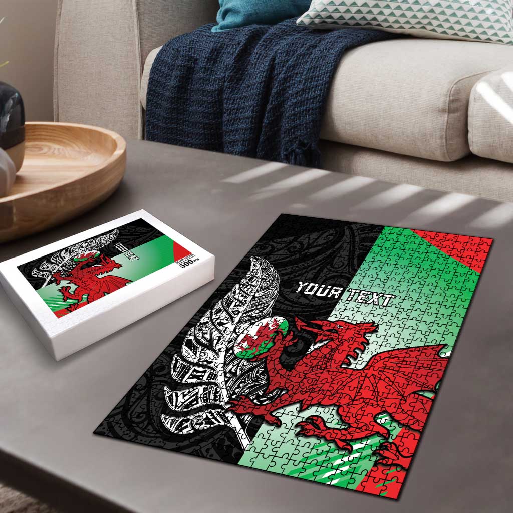 New Zealand and Wales Rugby Custom Puzzle Aotearoa All Black Combine Welsh Dragon - Wonder Print Shop
