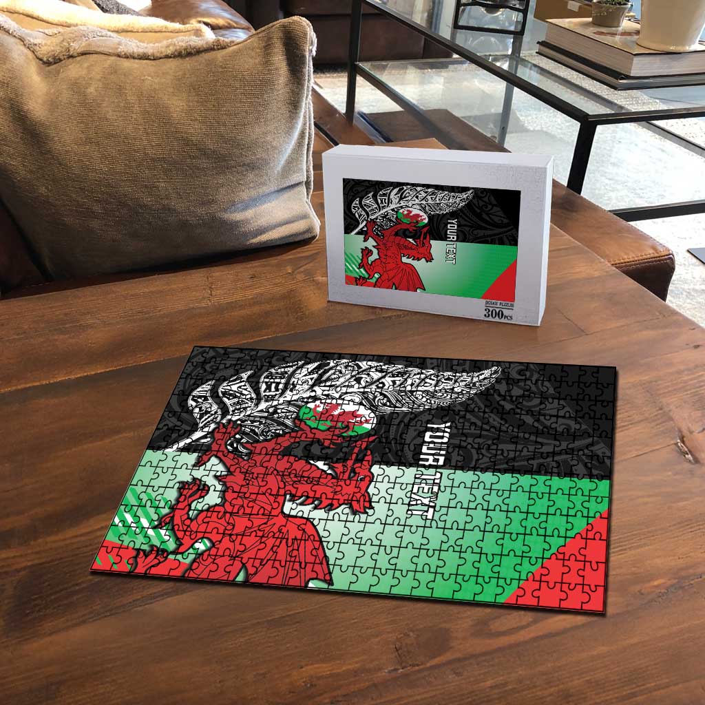 New Zealand and Wales Rugby Custom Puzzle Aotearoa All Black Combine Welsh Dragon - Wonder Print Shop