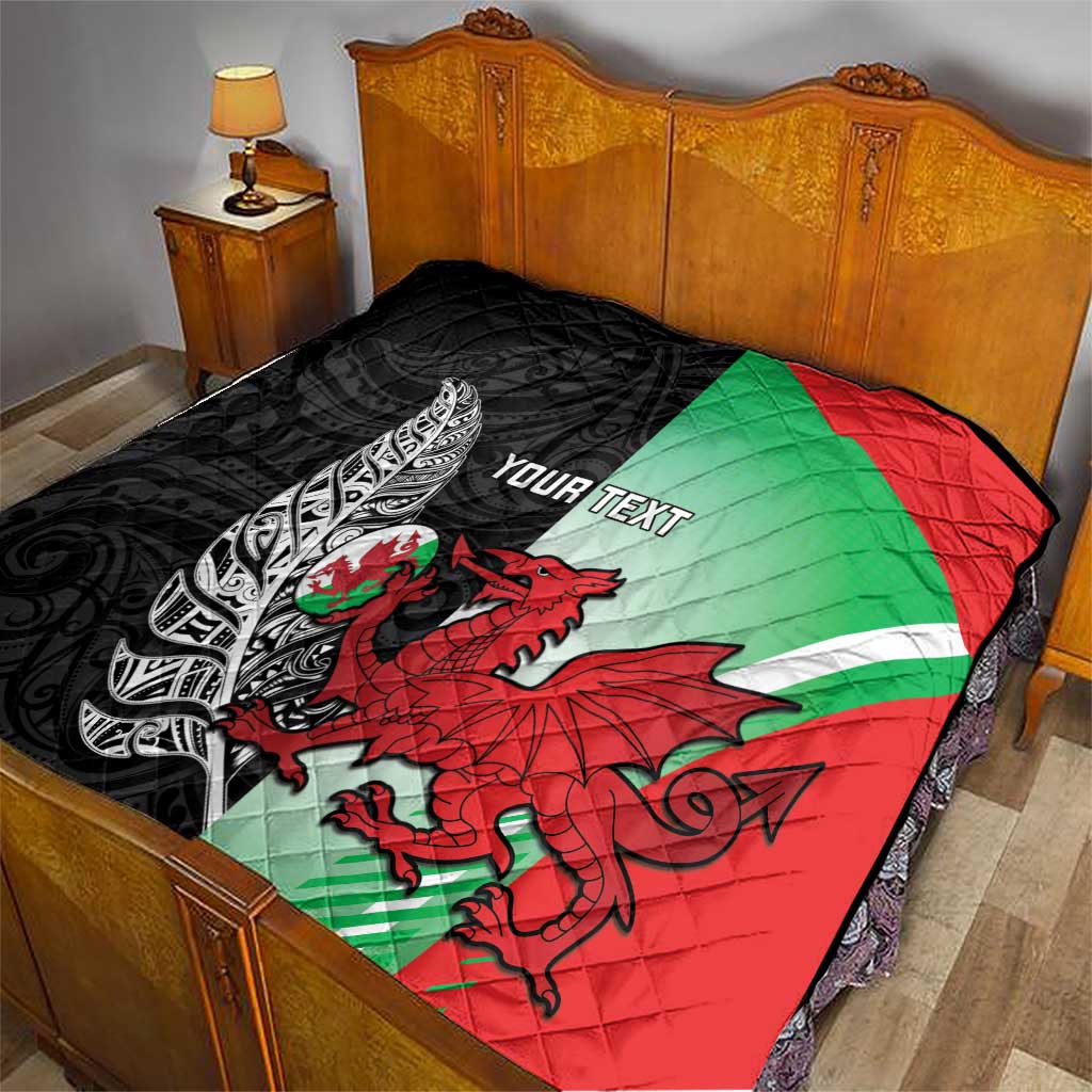 New Zealand and Wales Rugby Custom Quilt Aotearoa All Black Combine Welsh Dragon - Wonder Print Shop