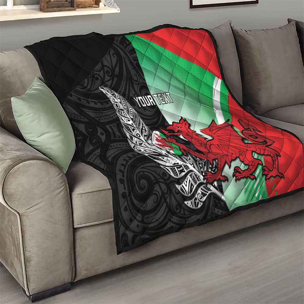 New Zealand and Wales Rugby Custom Quilt Aotearoa All Black Combine Welsh Dragon - Wonder Print Shop