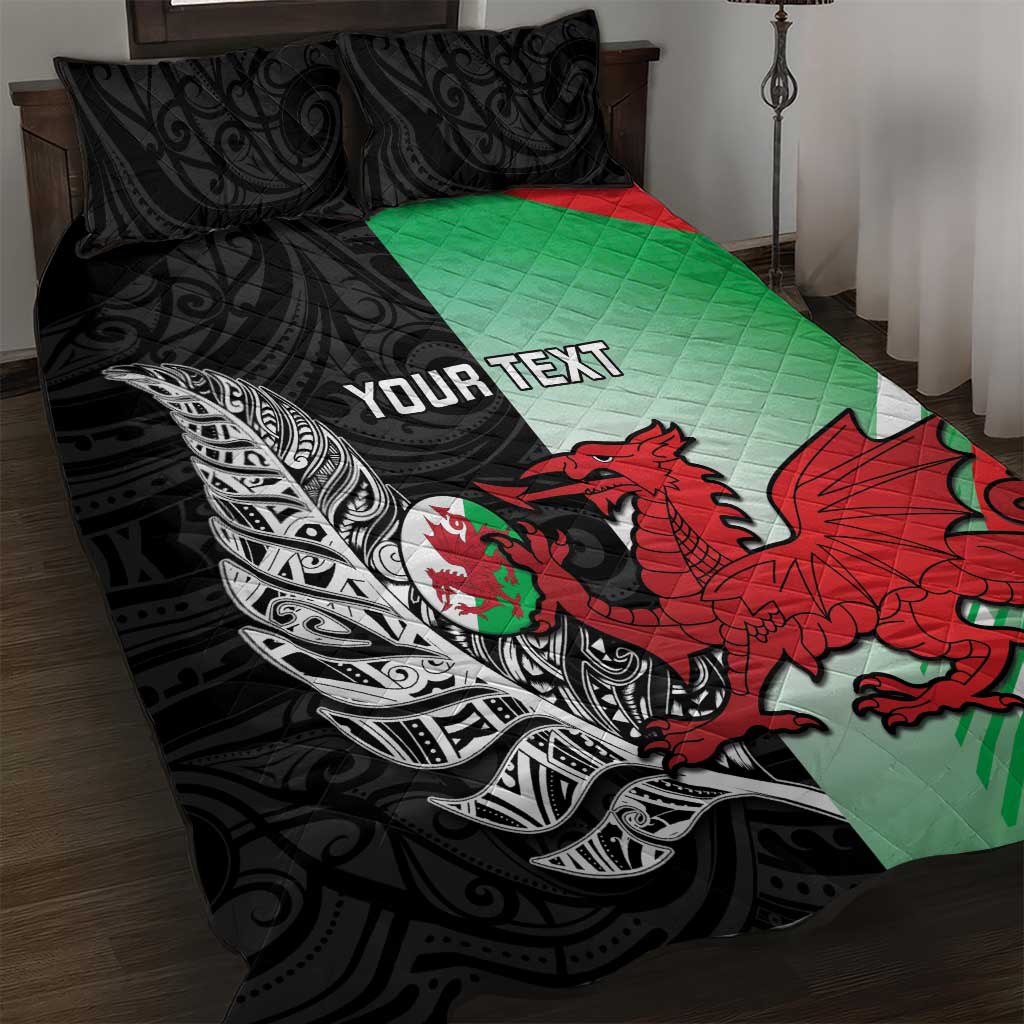 New Zealand and Wales Rugby Custom Quilt Bed Set Aotearoa All Black Combine Welsh Dragon - Wonder Print Shop