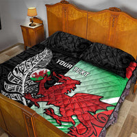 New Zealand and Wales Rugby Custom Quilt Bed Set Aotearoa All Black Combine Welsh Dragon - Wonder Print Shop