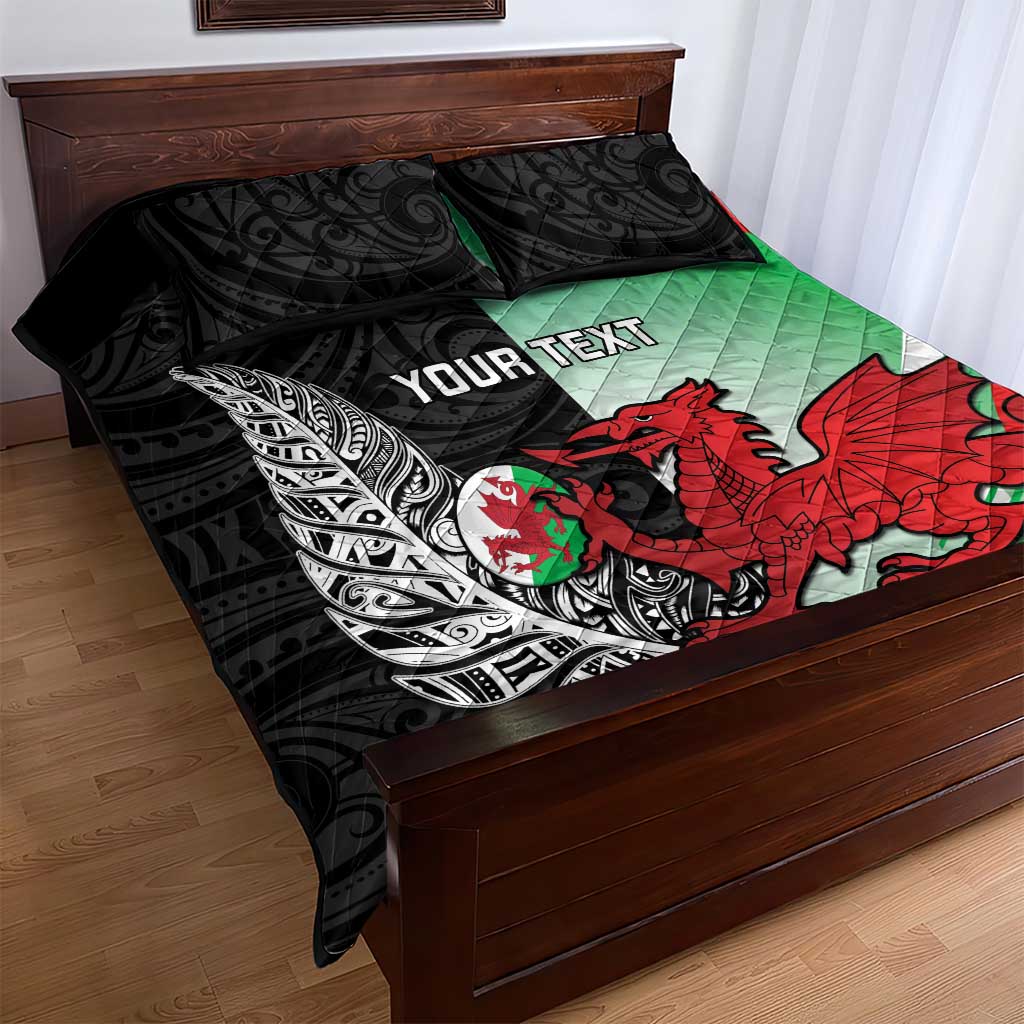 New Zealand and Wales Rugby Custom Quilt Bed Set Aotearoa All Black Combine Welsh Dragon - Wonder Print Shop