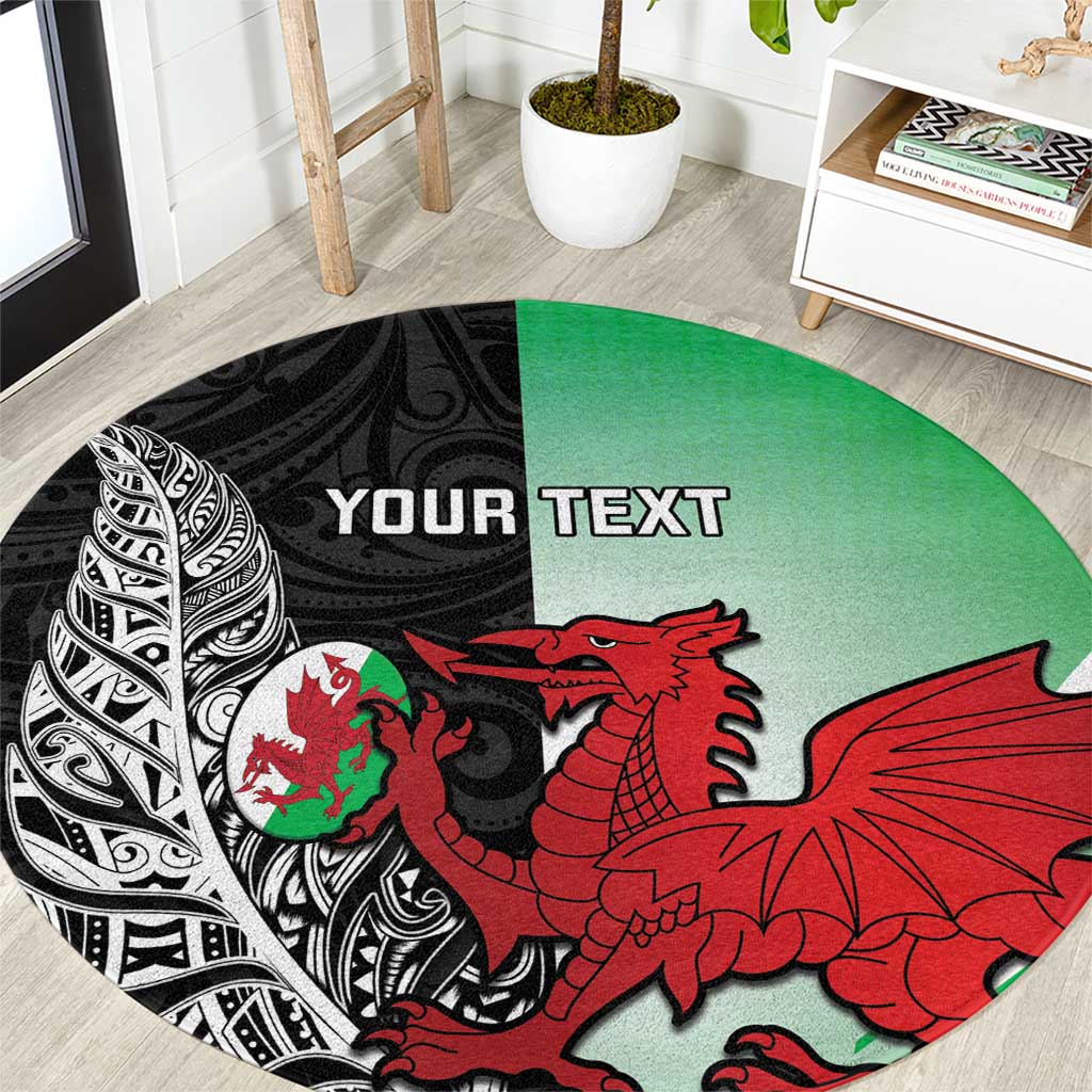 New Zealand and Wales Rugby Custom Round Carpet Aotearoa All Black Combine Welsh Dragon - Wonder Print Shop