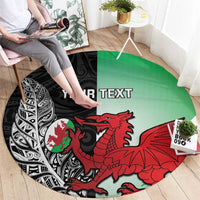 New Zealand and Wales Rugby Custom Round Carpet Aotearoa All Black Combine Welsh Dragon - Wonder Print Shop