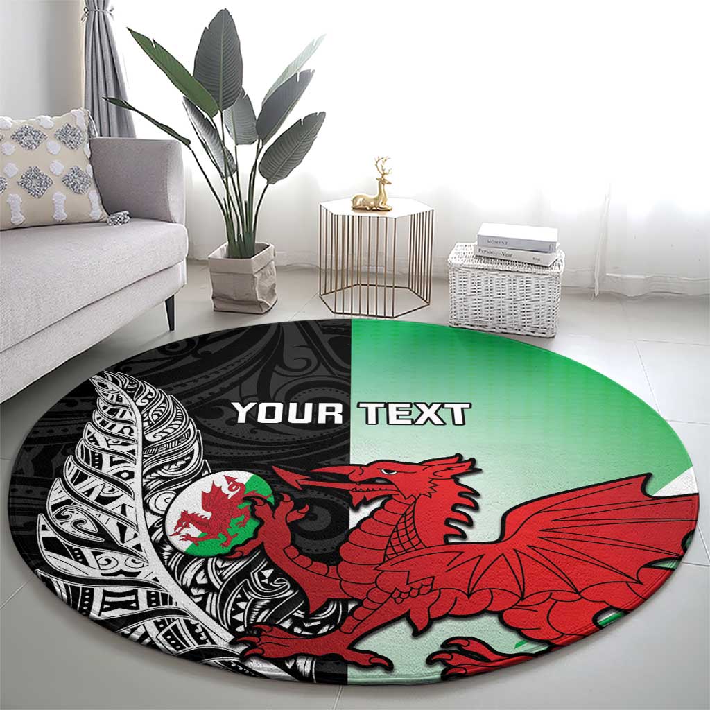 New Zealand and Wales Rugby Custom Round Carpet Aotearoa All Black Combine Welsh Dragon - Wonder Print Shop