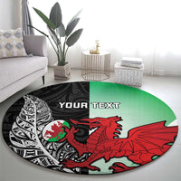 New Zealand and Wales Rugby Custom Round Carpet Aotearoa All Black Combine Welsh Dragon - Wonder Print Shop
