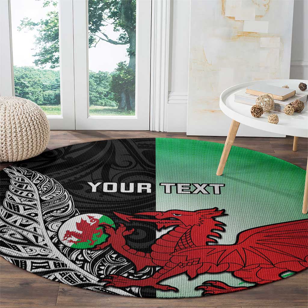 New Zealand and Wales Rugby Custom Round Carpet Aotearoa All Black Combine Welsh Dragon - Wonder Print Shop