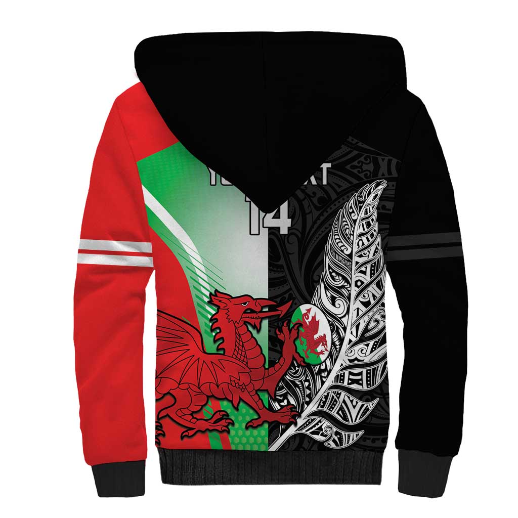New Zealand and Wales Rugby Custom Sherpa Hoodie Aotearoa All Black Combine Welsh Dragon - Wonder Print Shop